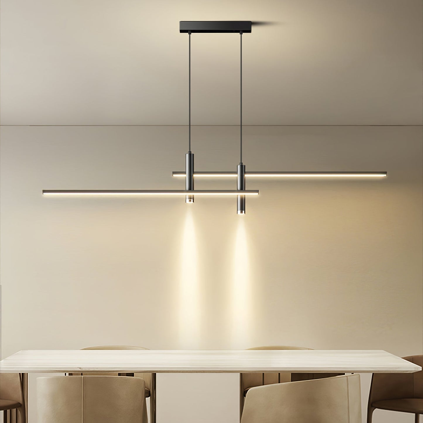 Lineaire hanglamp Links Island • 90/120/150cm • LED geïntegreerd • warm wit/neutraal/koel wit • dimbaar optie • zwart/goud • keuken-eiland boven tafel