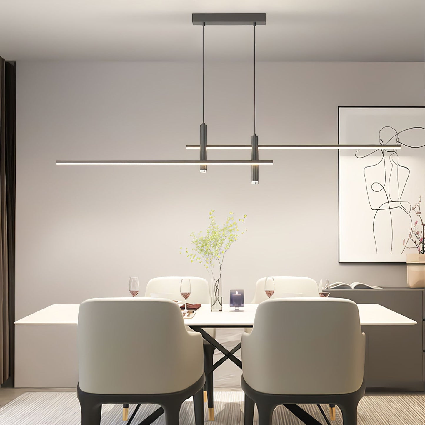 Lineaire hanglamp Links Island • 90/120/150cm • LED geïntegreerd • warm wit/neutraal/koel wit • dimbaar optie • zwart/goud • keuken-eiland boven tafel