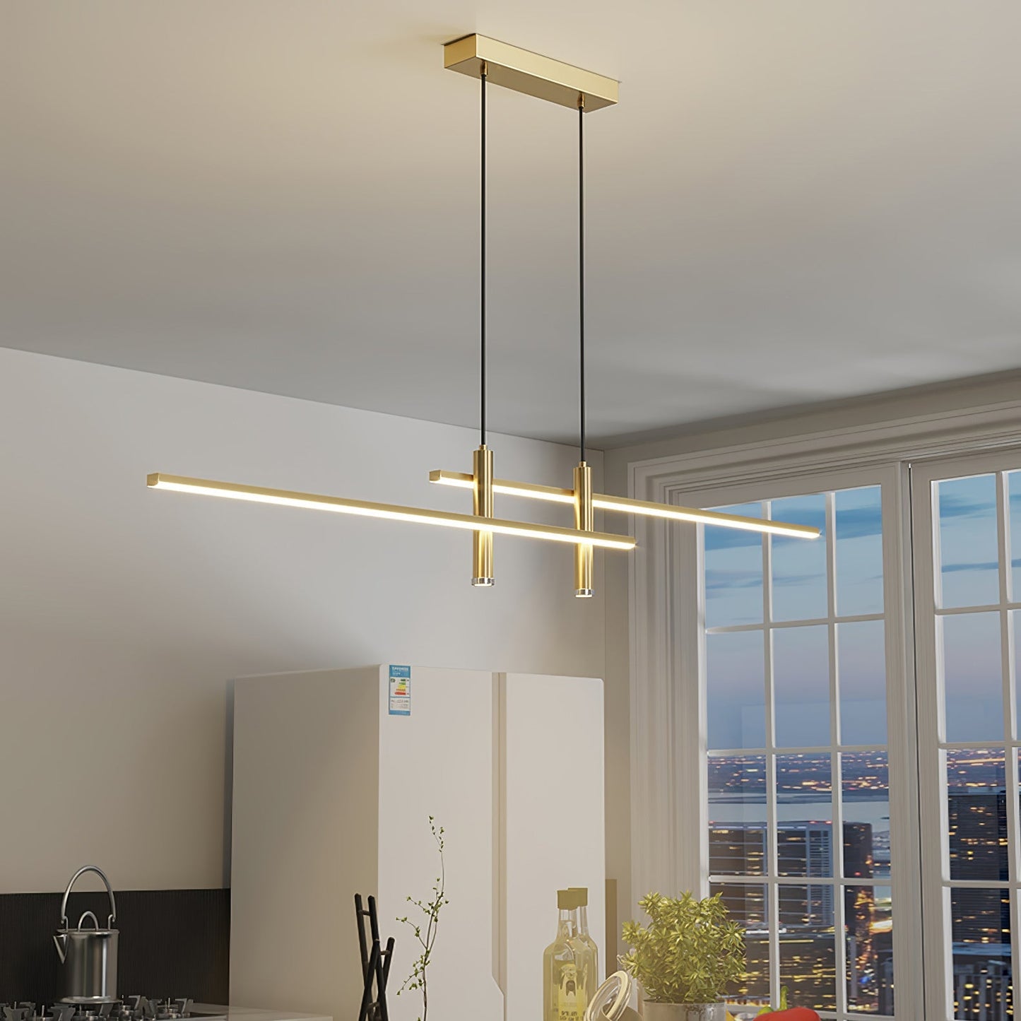 Lineaire hanglamp Links Island • 90/120/150cm • LED geïntegreerd • warm wit/neutraal/koel wit • dimbaar optie • zwart/goud • keuken-eiland boven tafel