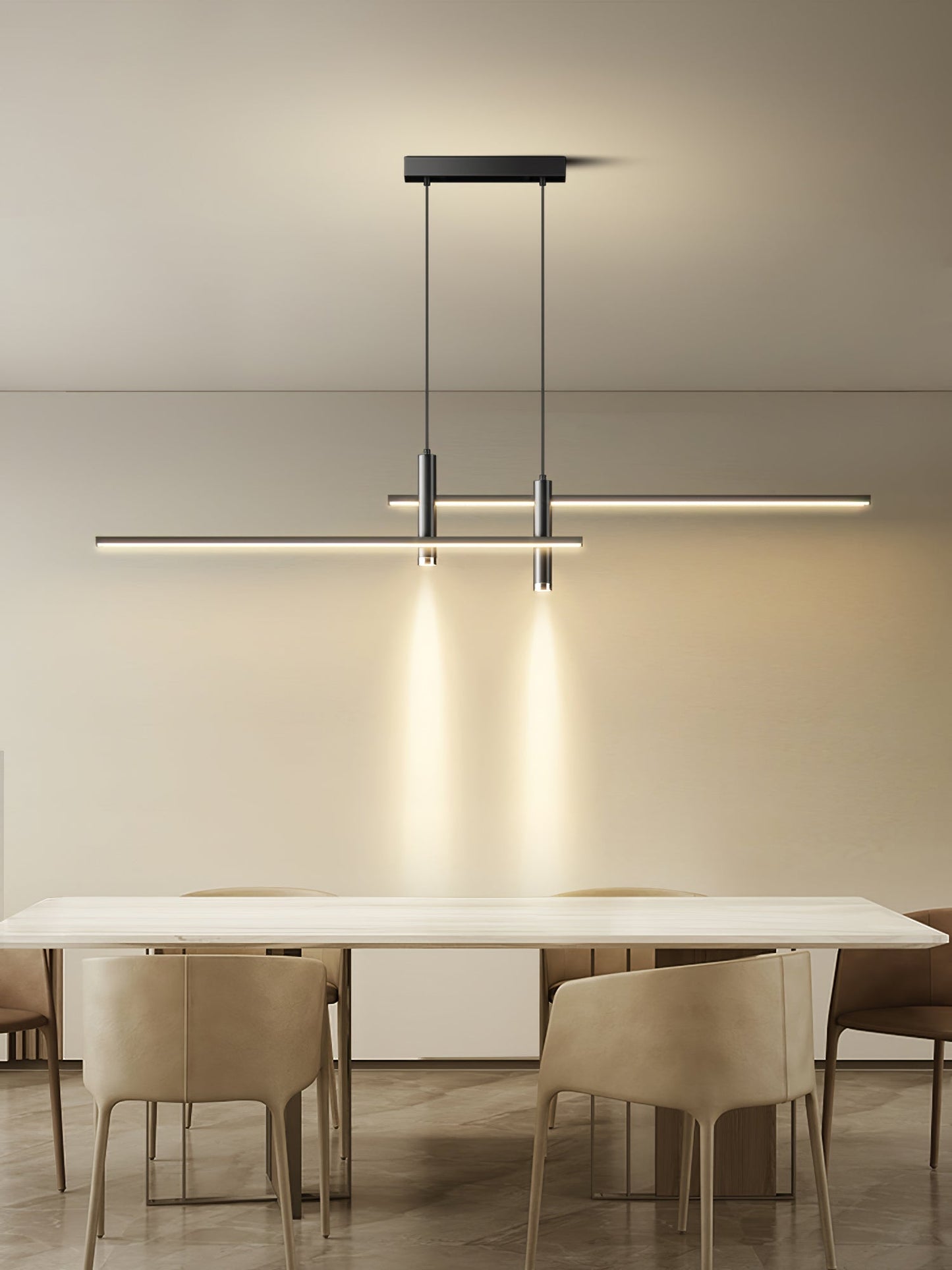 Lineaire hanglamp Links Island • 90/120/150cm • LED geïntegreerd • warm wit/neutraal/koel wit • dimbaar optie • zwart/goud • keuken-eiland boven tafel