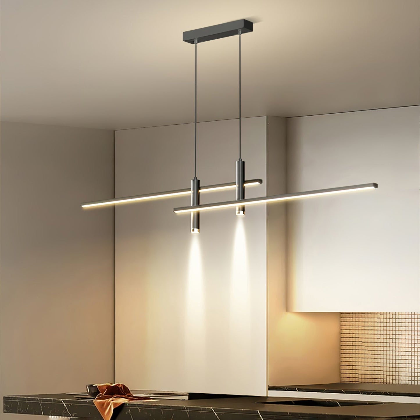 Lineaire hanglamp Links Island • 90/120/150cm • LED geïntegreerd • warm wit/neutraal/koel wit • dimbaar optie • zwart/goud • keuken-eiland boven tafel