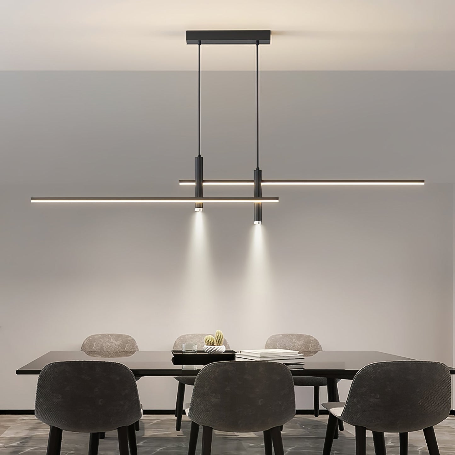 Lineaire hanglamp Links Island • 90/120/150cm • LED geïntegreerd • warm wit/neutraal/koel wit • dimbaar optie • zwart/goud • keuken-eiland boven tafel