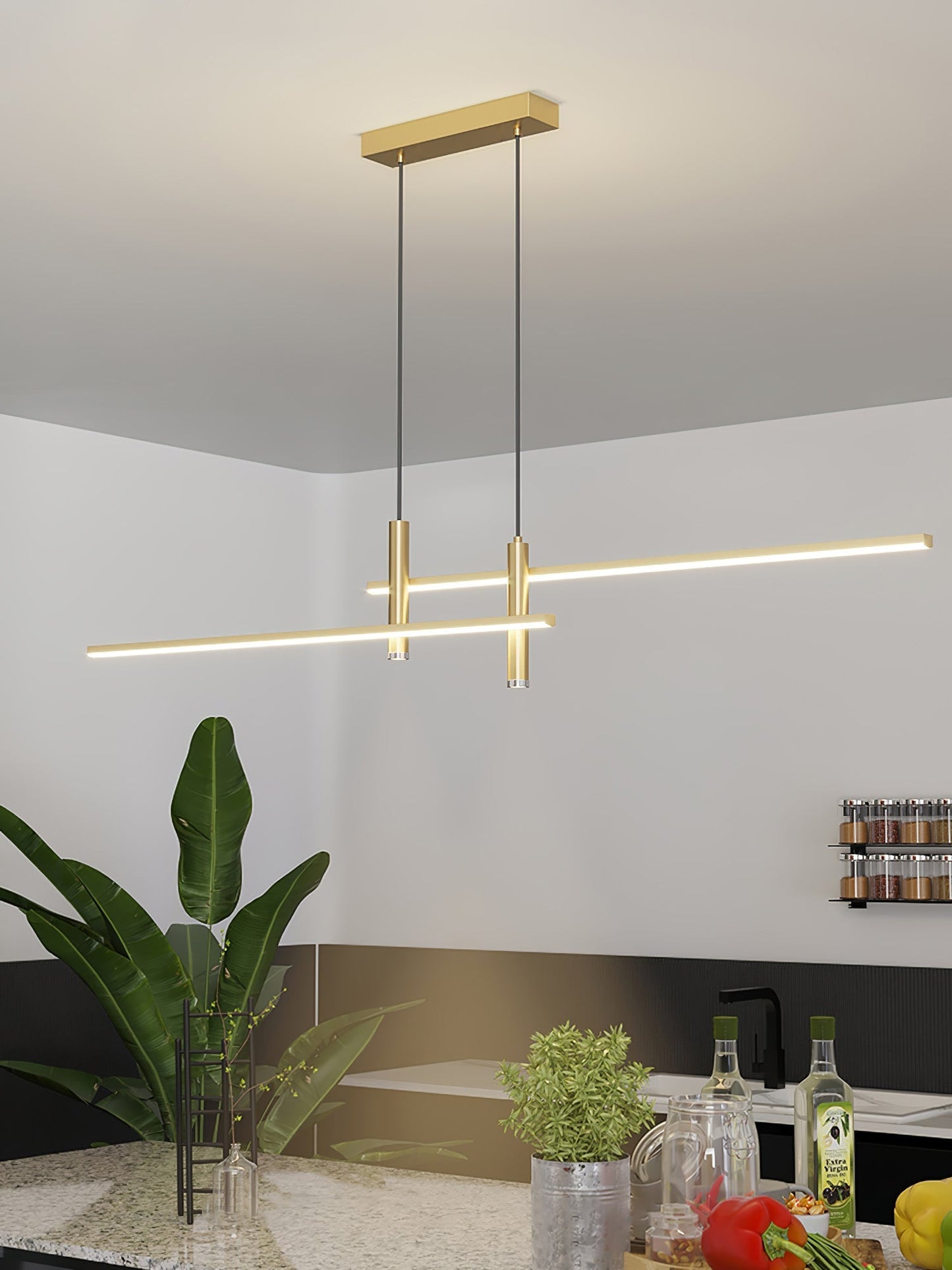 Lineaire hanglamp Links Island • 90/120/150cm • LED geïntegreerd • warm wit/neutraal/koel wit • dimbaar optie • zwart/goud • keuken-eiland boven tafel