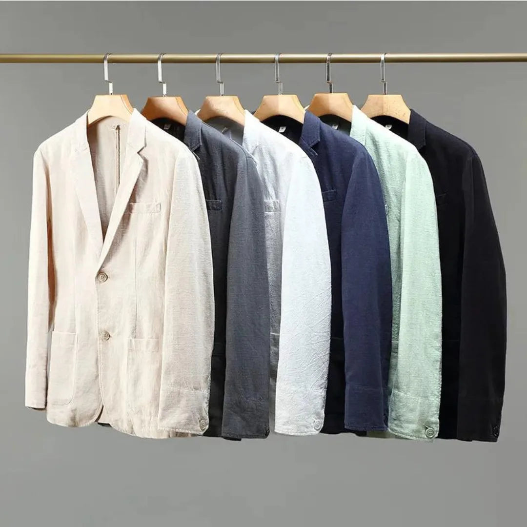Linnen blazer met reverskraag en voorzakken