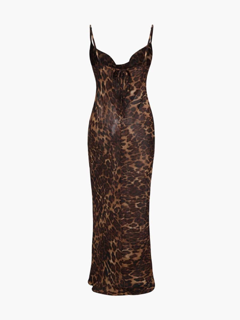 Leopard Jurk Lange Maxi Doorzichtig voor Dames