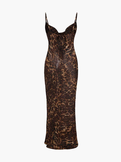 Leopard Jurk Lange Maxi Doorzichtig voor Dames