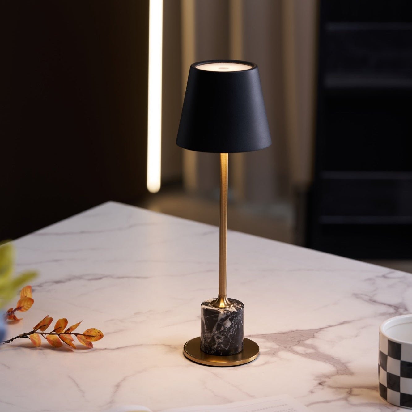 Draagbare Mini Tafellamp op Batterij met Marmeren Voet Ø10cm