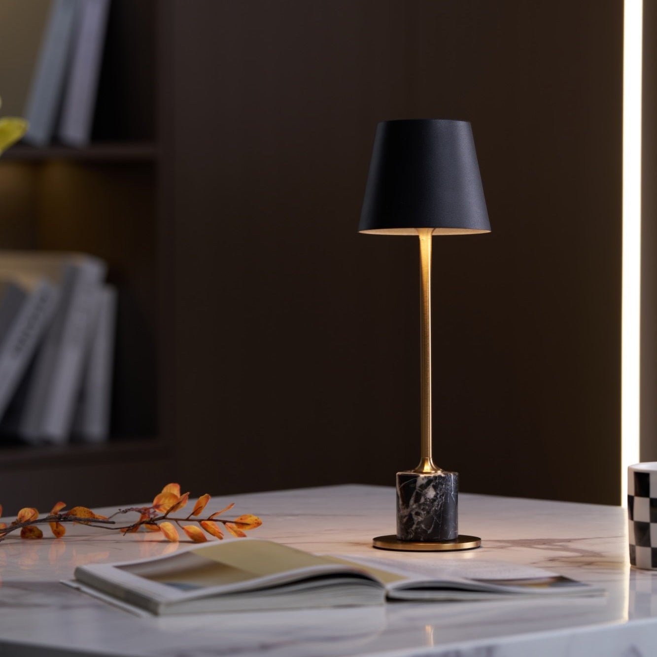 Draagbare Mini Tafellamp op Batterij met Marmeren Voet Ø10cm