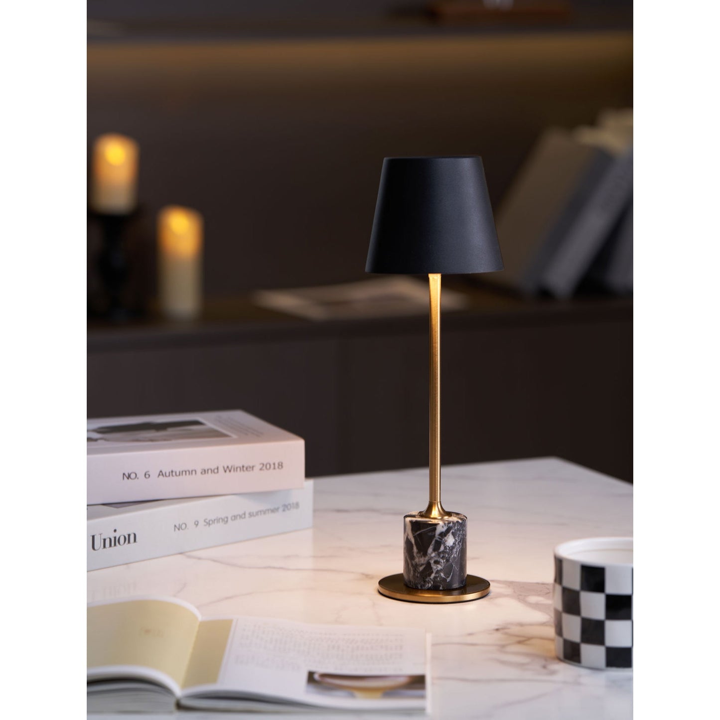 Draagbare Mini Tafellamp op Batterij met Marmeren Voet Ø10cm