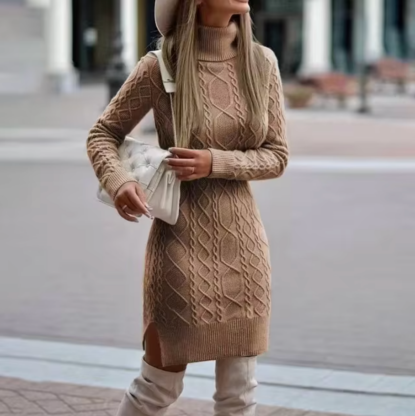 Elegante Midi Jurk Lange Mouwen Zacht Kleding