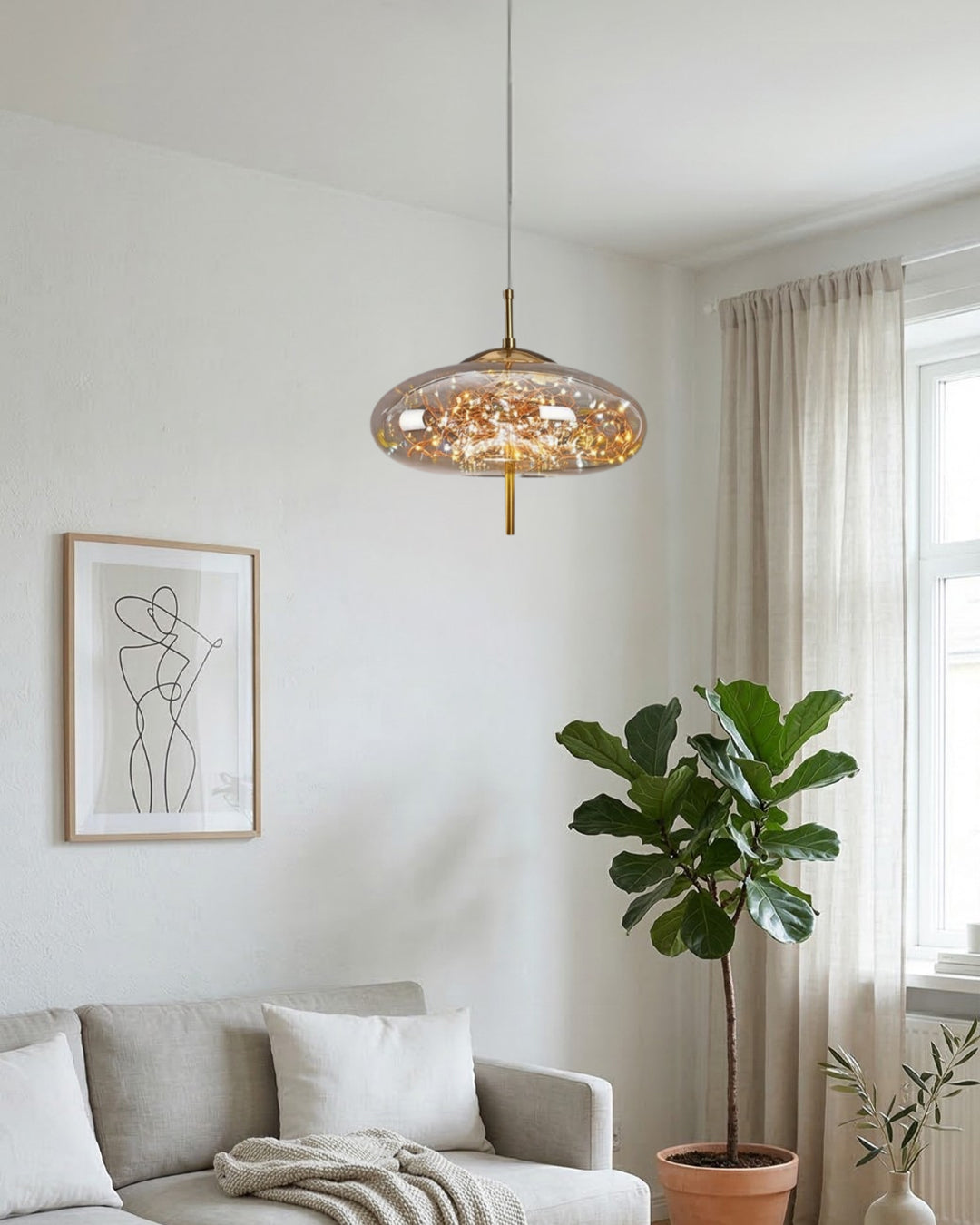 Glazen hanglamp LIV met rookachtige afwerking en warm wit licht – scandinavisch design met handafgewerkt glas – 3 maten beschikbaar