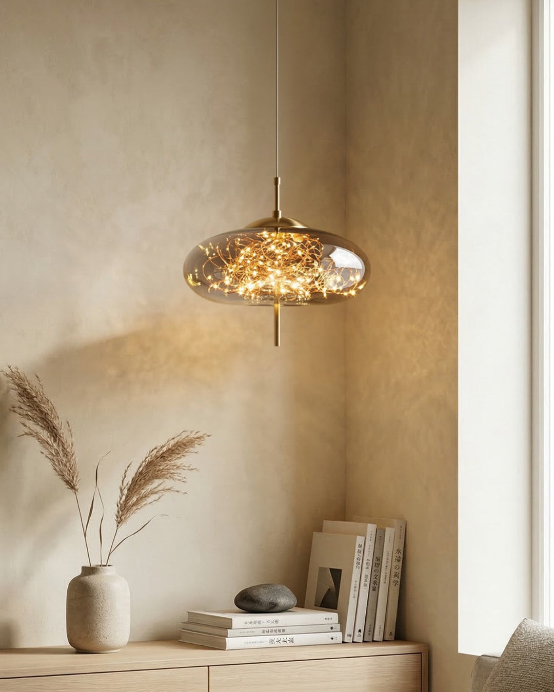 Glazen hanglamp LIV met rookachtige afwerking en warm wit licht – scandinavisch design met handafgewerkt glas – 3 maten beschikbaar