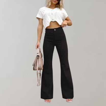 Mode Velpantalon Zacht Vloeiend met Rib