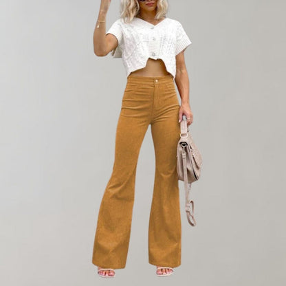 Mode Velpantalon Zacht Vloeiend met Rib