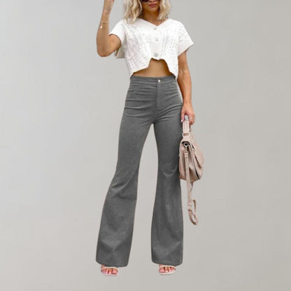 Mode Velpantalon Zacht Vloeiend met Rib