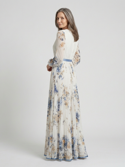Livia Dames Jurk | Zachte Ivoor met Bloemenprint, Maxi Jurk 1