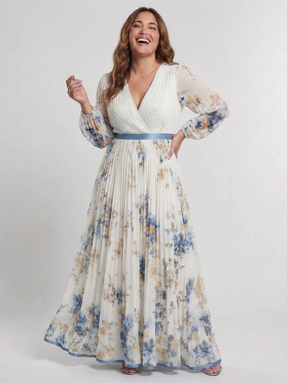 Livia Dames Jurk | Zachte Ivoor met Bloemenprint, Maxi Jurk 3