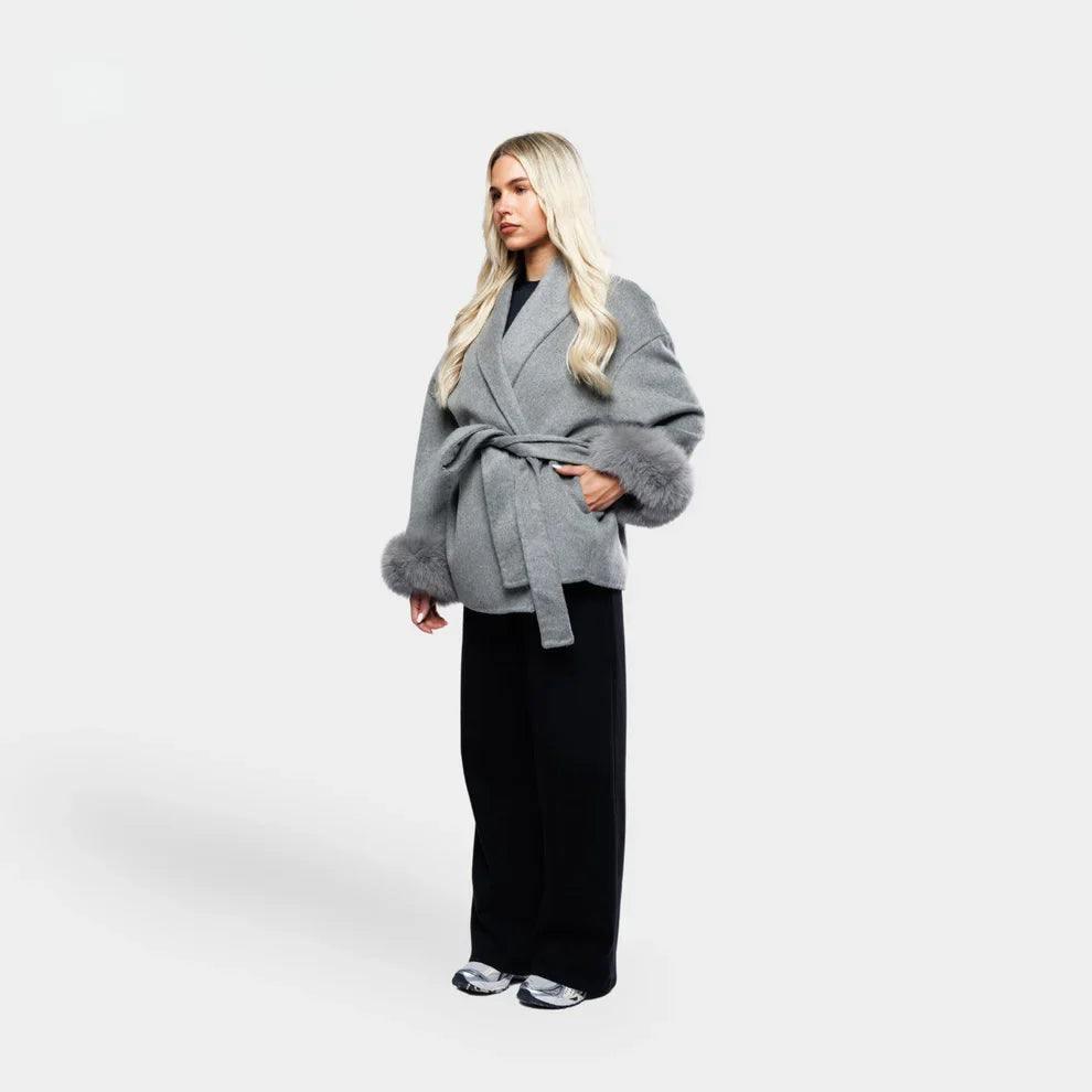 Dames Winterjas Met Strikceintuur en Mouwen Elegant Warm