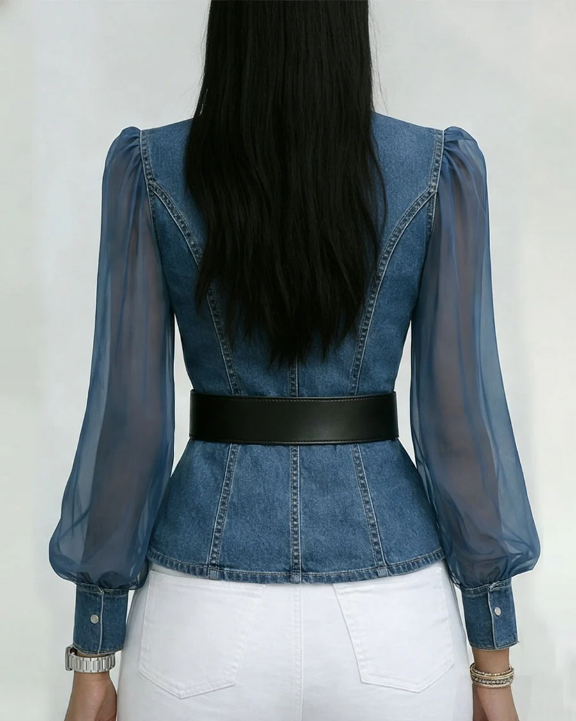 Livia | Elegante Denim Top met Chiffon Mouwen 2