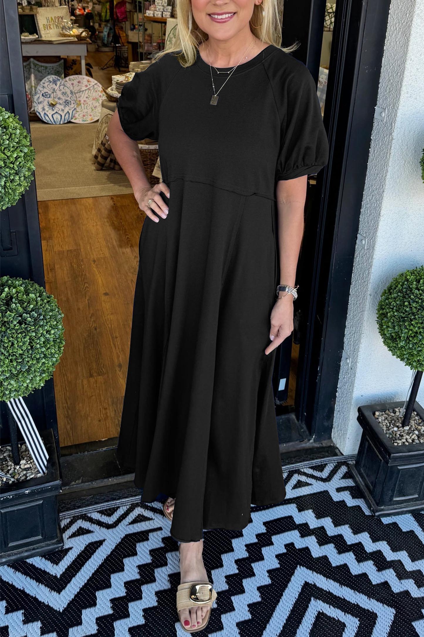 Livia | Elegante Maxi Jurk Dames met Ronde Hals en Pofmouwen 2