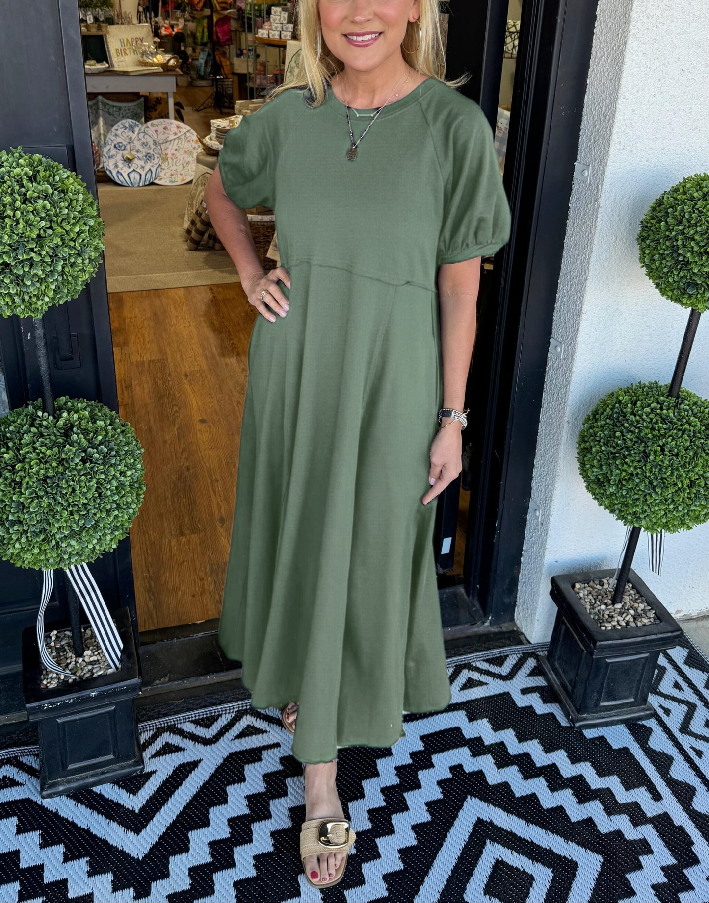 Livia | Elegante Maxi Jurk Dames met Ronde Hals en Pofmouwen 3