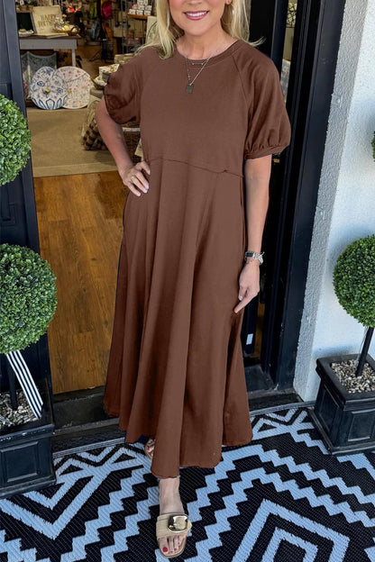 Livia | Elegante Maxi Jurk Dames met Ronde Hals en Pofmouwen 7