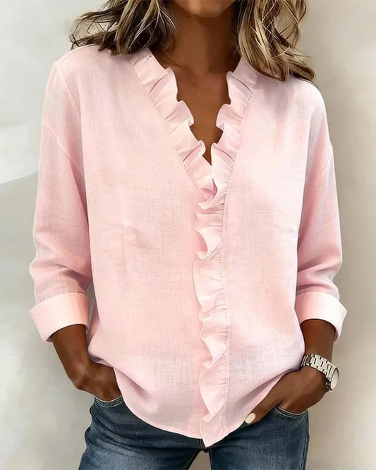 V-Hals Blouse Dames met Ruches Elegante Zomerjurk Stijl - StudioMarella