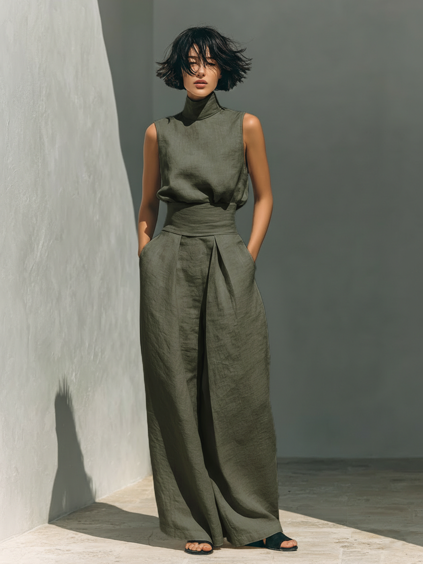 Livia | Minimalistische Katoen-Linnen Dames Tanktop en Broek Set 2