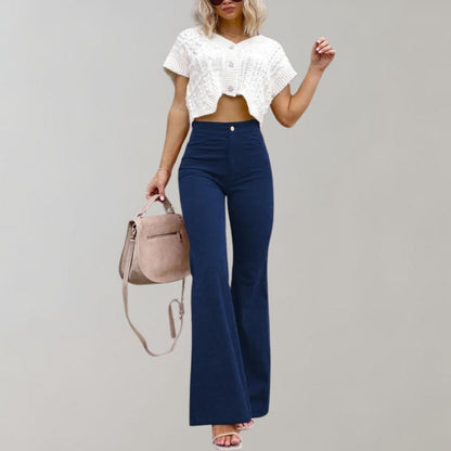 Mode Velpantalon Zacht Vloeiend met Rib
