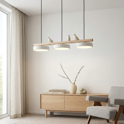 Hanglamp Hout Design Vogelvorm Drie Kappen Scandinavisch Keukeneiland