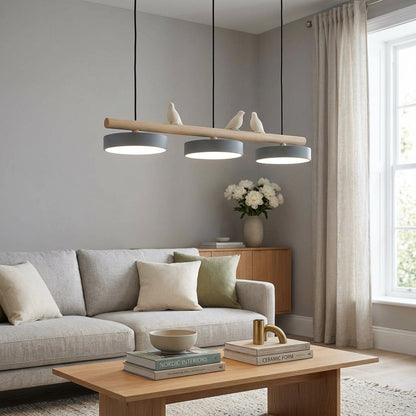 Hanglamp Hout Design Vogelvorm Drie Kappen Scandinavisch Keukeneiland