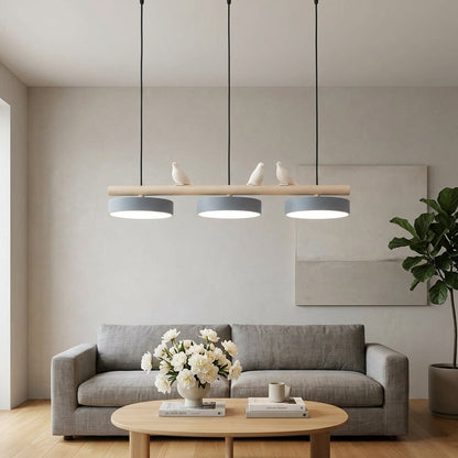 Hanglamp Hout Design Vogelvorm Drie Kappen Scandinavisch Keukeneiland