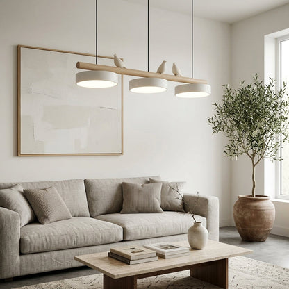 Hanglamp Hout Design Vogelvorm Drie Kappen Scandinavisch Keukeneiland