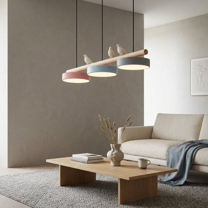 Hanglamp Hout Design Vogelvorm Drie Kappen Scandinavisch Keukeneiland