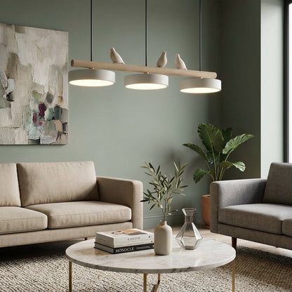 Hanglamp Hout Design Vogelvorm Drie Kappen Scandinavisch Keukeneiland