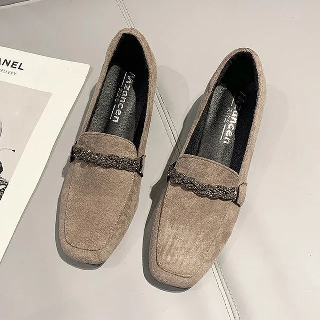 Loafers voor Dames - Suède Schoenen met Dikke Hak