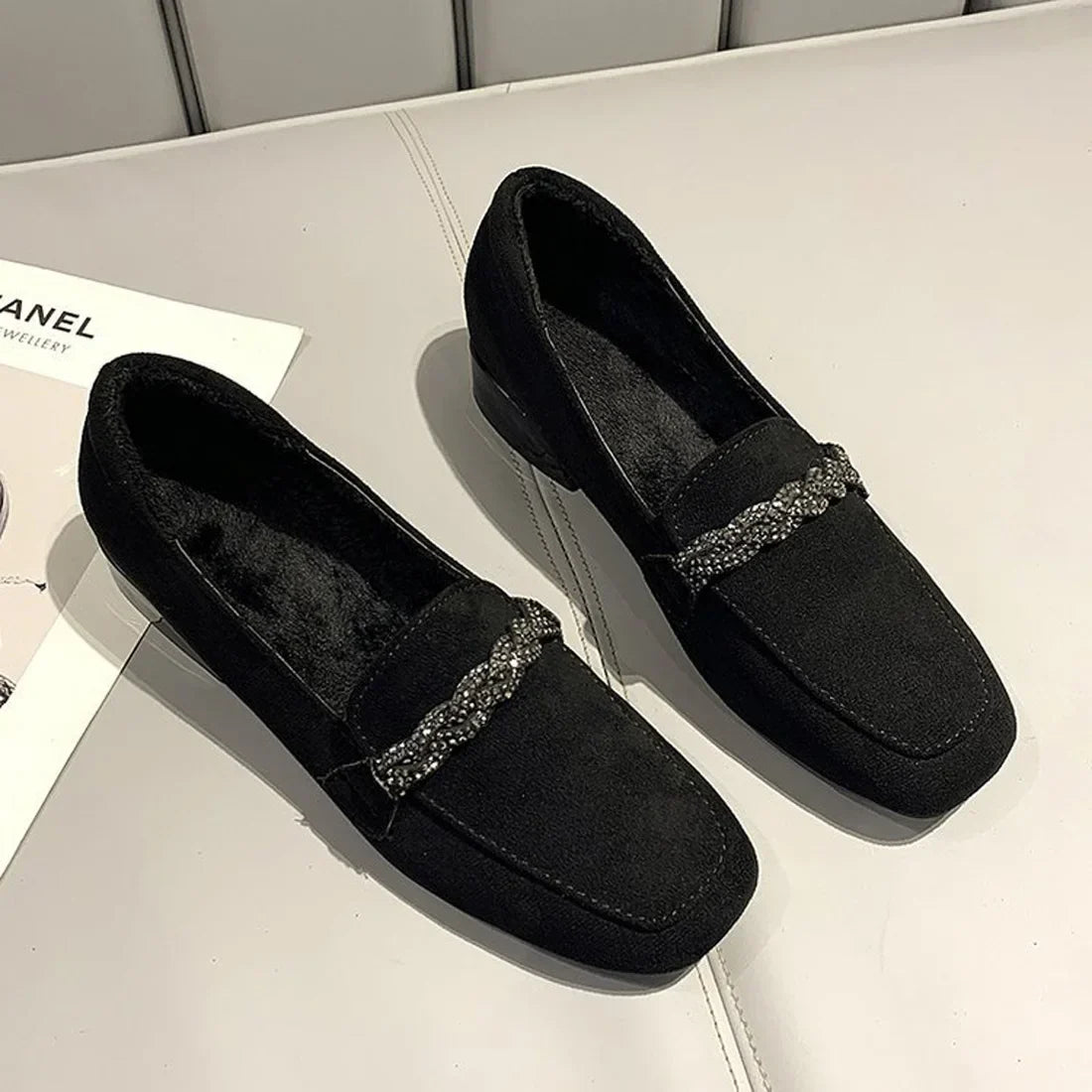 Loafers voor Dames - Suède Schoenen met Dikke Hak