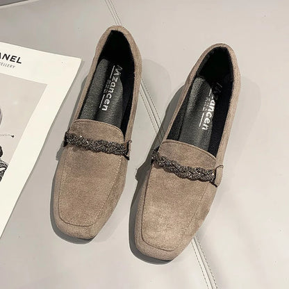 Loafers voor Dames - Suède Schoenen met Dikke Hak