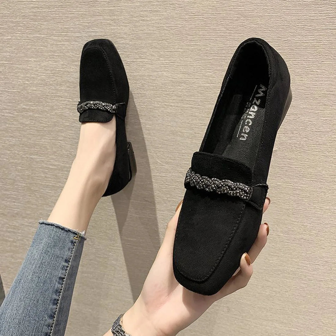 Loafers voor Dames - Suède Schoenen met Dikke Hak