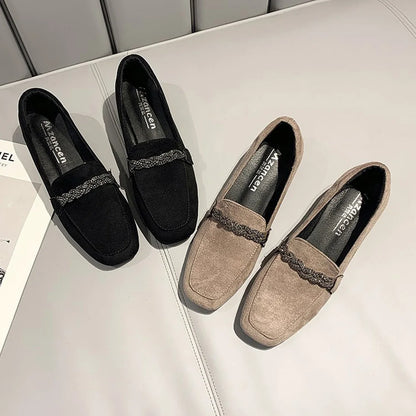 Loafers voor Dames - Suède Schoenen met Dikke Hak
