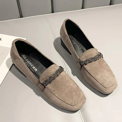 Loafers voor Dames - Suède Schoenen met Dikke Hak