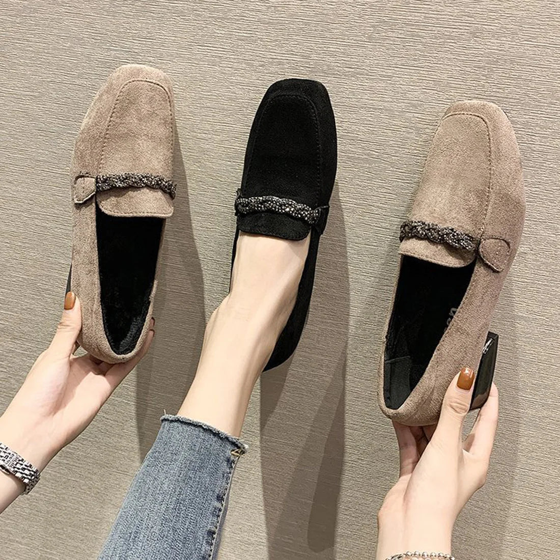 Loafers voor Dames - Suède Schoenen met Dikke Hak