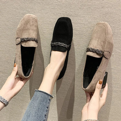 Loafers voor Dames - Suède Schoenen met Dikke Hak