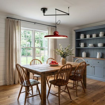 Mid-Century Swing Hanglamp — Kinetisch Design met Zwevende Schijf & Contragewicht | Verstelbare Armlamp voor Moderne Eetkamers en Creatieve Werkruimtes | Integrale LED