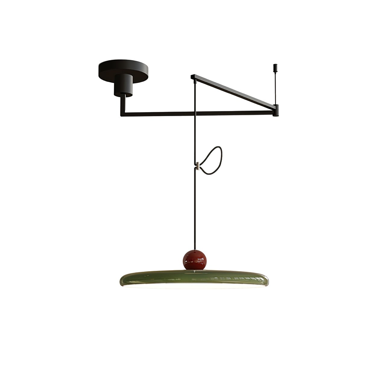 Mid-Century Swing Hanglamp — Kinetisch Design met Zwevende Schijf & Contragewicht | Verstelbare Armlamp voor Moderne Eetkamers en Creatieve Werkruimtes | Integrale LED