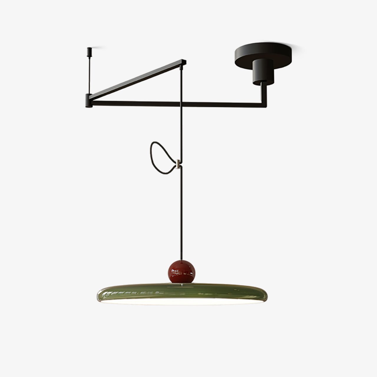 Mid-Century Swing Hanglamp — Kinetisch Design met Zwevende Schijf & Contragewicht | Verstelbare Armlamp voor Moderne Eetkamers en Creatieve Werkruimtes | Integrale LED
