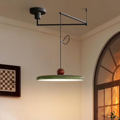 Mid-Century Swing Hanglamp — Kinetisch Design met Zwevende Schijf & Contragewicht | Verstelbare Armlamp voor Moderne Eetkamers en Creatieve Werkruimtes | Integrale LED