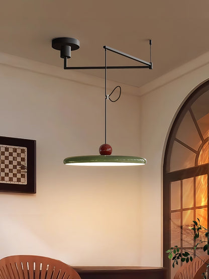 Mid-Century Swing Hanglamp — Kinetisch Design met Zwevende Schijf & Contragewicht | Verstelbare Armlamp voor Moderne Eetkamers en Creatieve Werkruimtes | Integrale LED