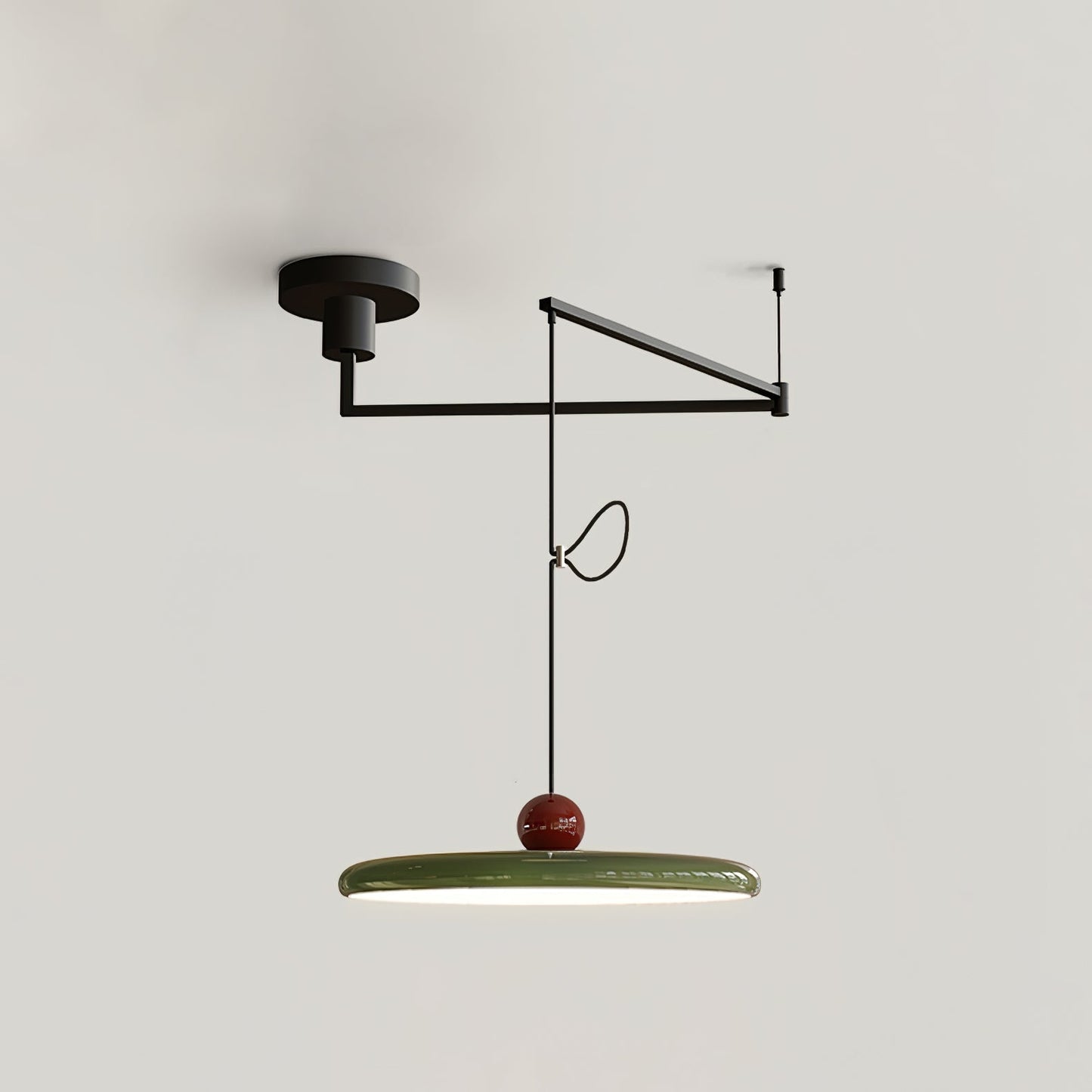 Mid-Century Swing Hanglamp — Kinetisch Design met Zwevende Schijf & Contragewicht | Verstelbare Armlamp voor Moderne Eetkamers en Creatieve Werkruimtes | Integrale LED
