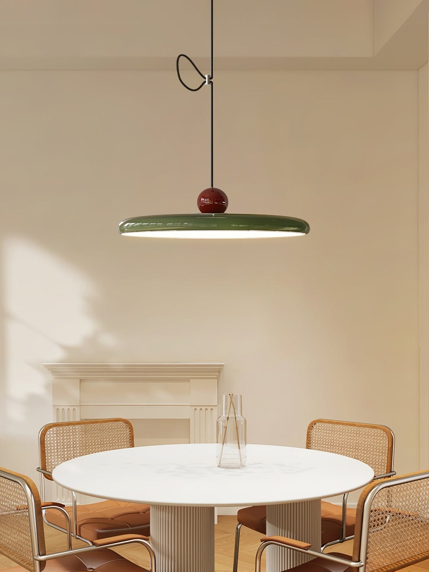 Mid-Century Swing Hanglamp — Kinetisch Design met Zwevende Schijf & Contragewicht | Verstelbare Armlamp voor Moderne Eetkamers en Creatieve Werkruimtes | Integrale LED